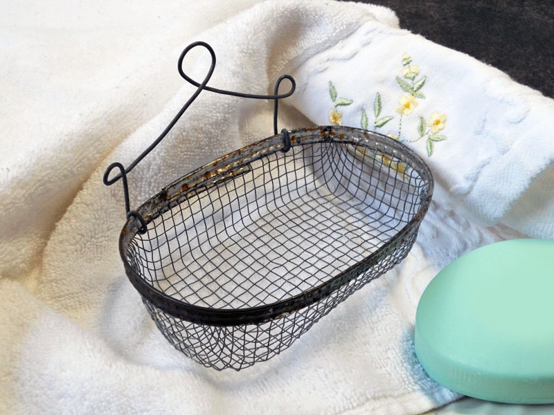 Antique Vintage Wire Mesh Hanging Soap Holder / French Country
