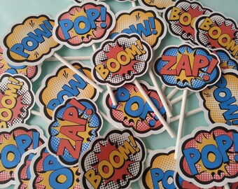 Superhero Cupcake Toppers, Caption Cupcake Toppers, Superhero Party, Birthday Party, Superhero Birthday, Superhero Topper