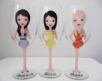 Create a Character Wine Glasses, Wedding Wine glasses, Custom wine glasses, Bridesmaid Wine Glasses,Personalized Wine Glasses