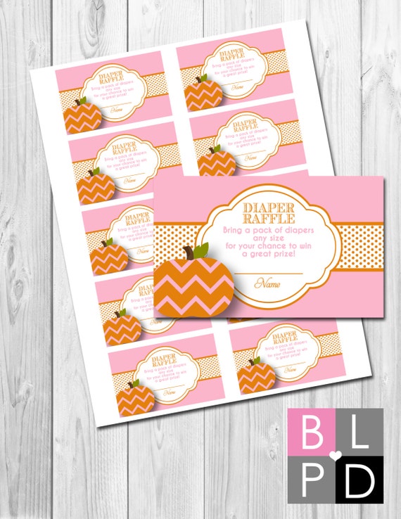 INSTANT DOWNLOAD - Little Pumpkin Diaper Raffle Tickets - Little Pumpkin Baby Shower - Pink and Orange - DIY - Printable Il_570xn