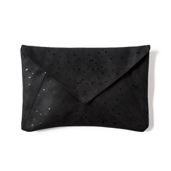 Black Suede Purse Black Envelope Clutch Vegan Suede Shoulder Purse