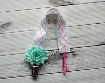 Boutique Style-Pacifier Clip-Baby Girl Pacifier Clip-Universal Pacifier Clip-Paci Clip-Pink and Mint-Mint and Pink-Binky Holder