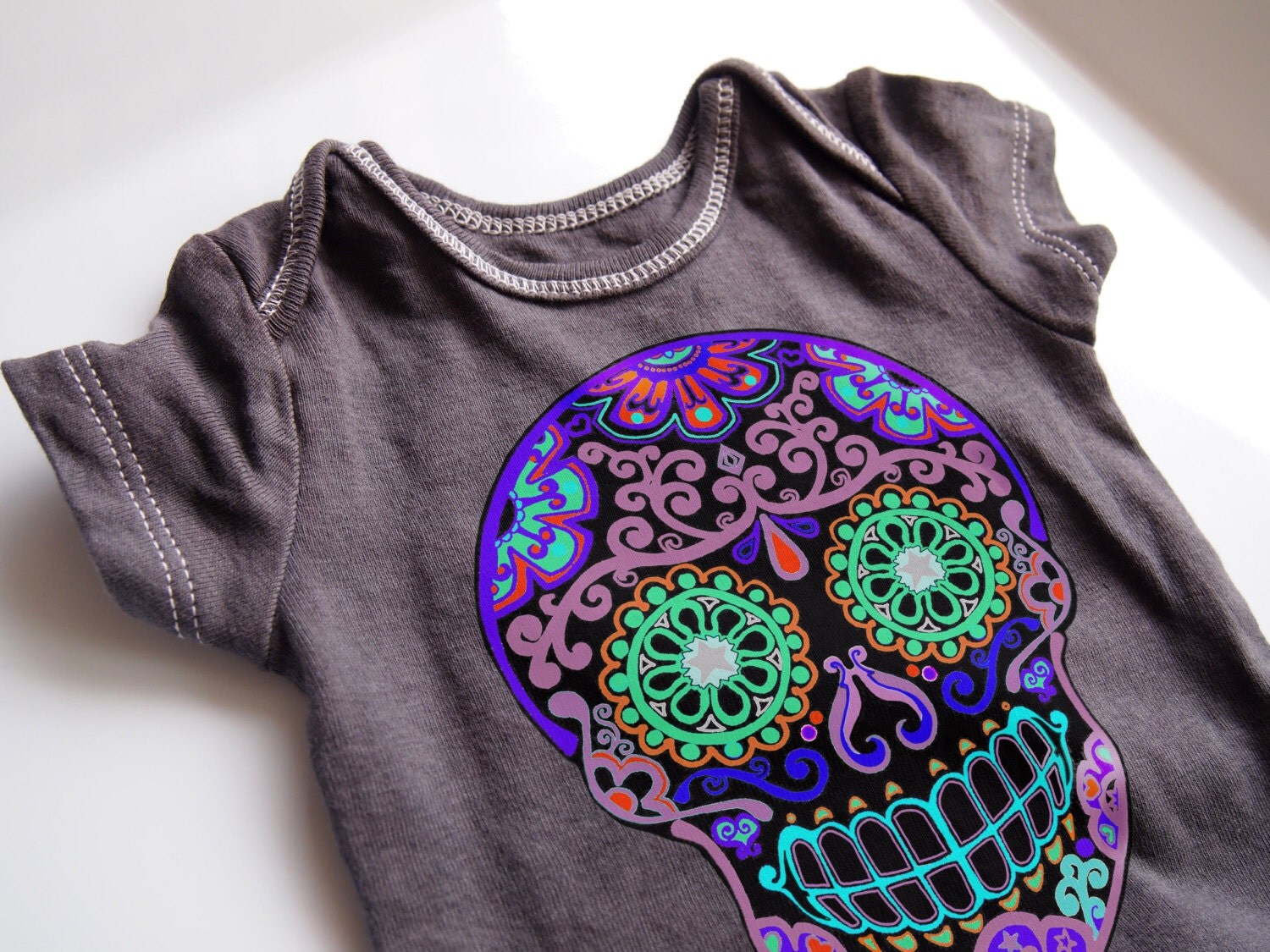 Purple Skull Romper. 0 3 6 12 months Gray Toddler sugar skull sleeper Trendy baby clothes Girl Boy Cute tshirt Punk Rocker Kids one piece