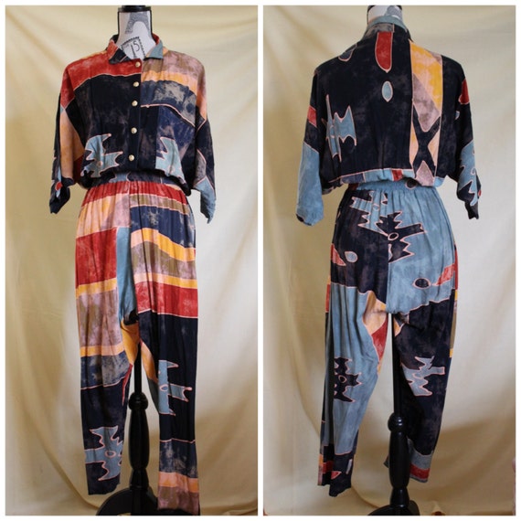 1980's tie dye & geometric jumpsuit by DrawertoDrawer on Etsy