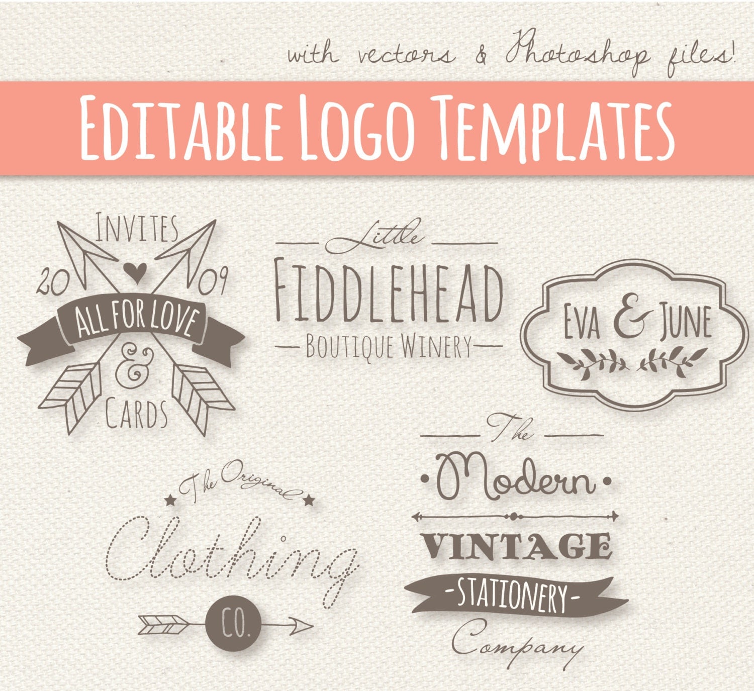 Modern Vintage Style Logo Templates Set 4 Editable Logo