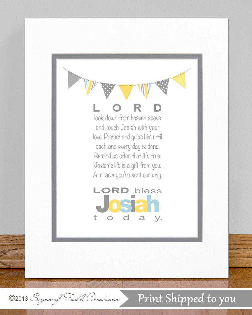 Personalized Boys Prayer with Bunting 8x10 PRINT