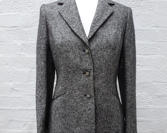 Womens size 8 black grey jacket ladies wool secretary 90s clothing womens vintage jacket office clothes 90s black jacket secretary small vtg