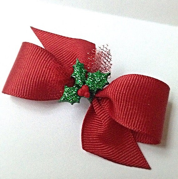 Christmas dog hair bows Dog Hair Bow holly leaf by CreateAlley