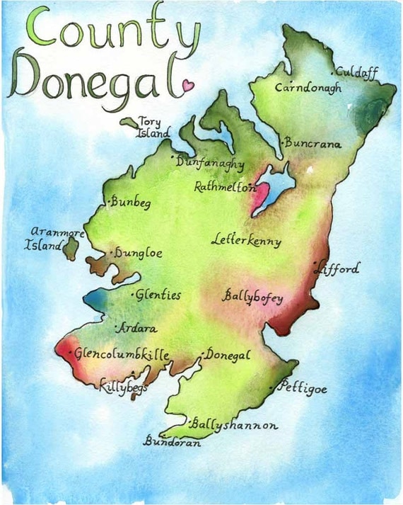 Map Art Ireland Map County Donegal Ireland Fine Art