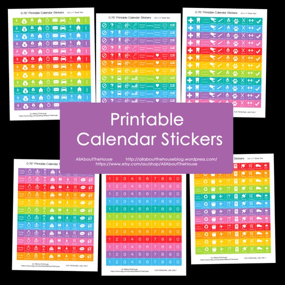 Planner Stickers Printable Daily Planner Calendar Rainbow Add