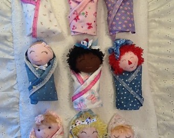 Swaddle Baby PDF Cloth Rag Doll Pattern with 9 Faces & 9 Hair Variations! Easy Cloth Doll Pattern by Peekaboo Porch