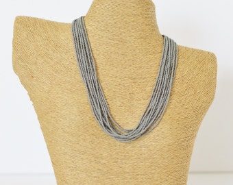Mouse grey necklace, stone grey statement necklace, charcoal bridesmaid necklace,seed bead multistrand,beaded necklace,titanium necklace