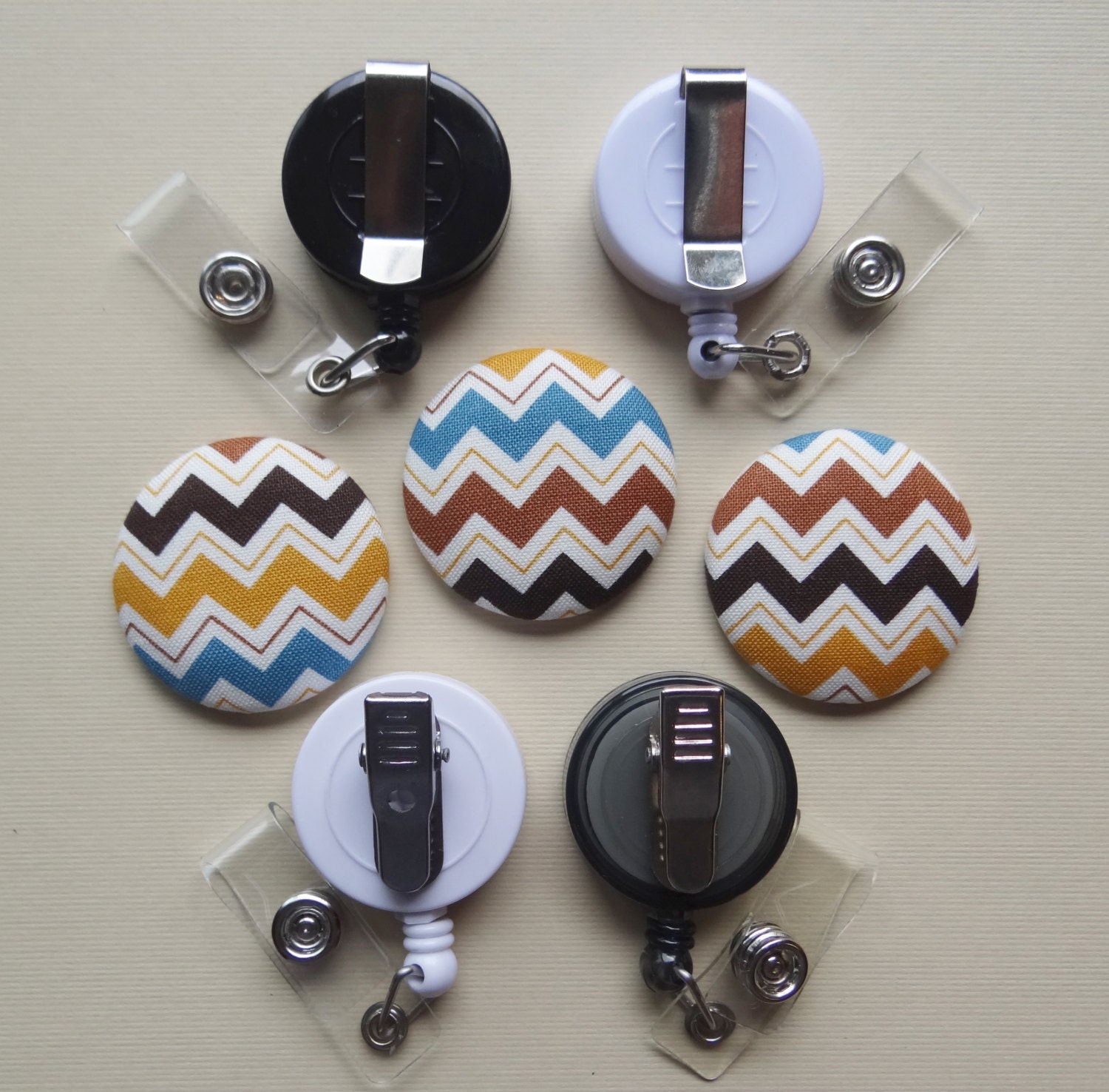 Retractable Badge Holder Fabric Covered Button by PinAButtonOnIt