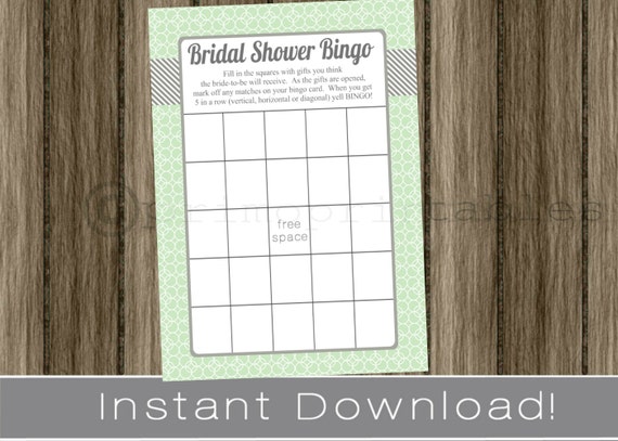 BRIDAL Shower Bingo Game Cards / mint and gray / INSTANT DOWNLOAD / diy digital printable file / print your own Il_570xn