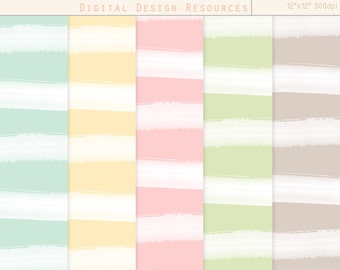 Watercolour Stripes Digital Papers Pastels X Printable Commercial Use