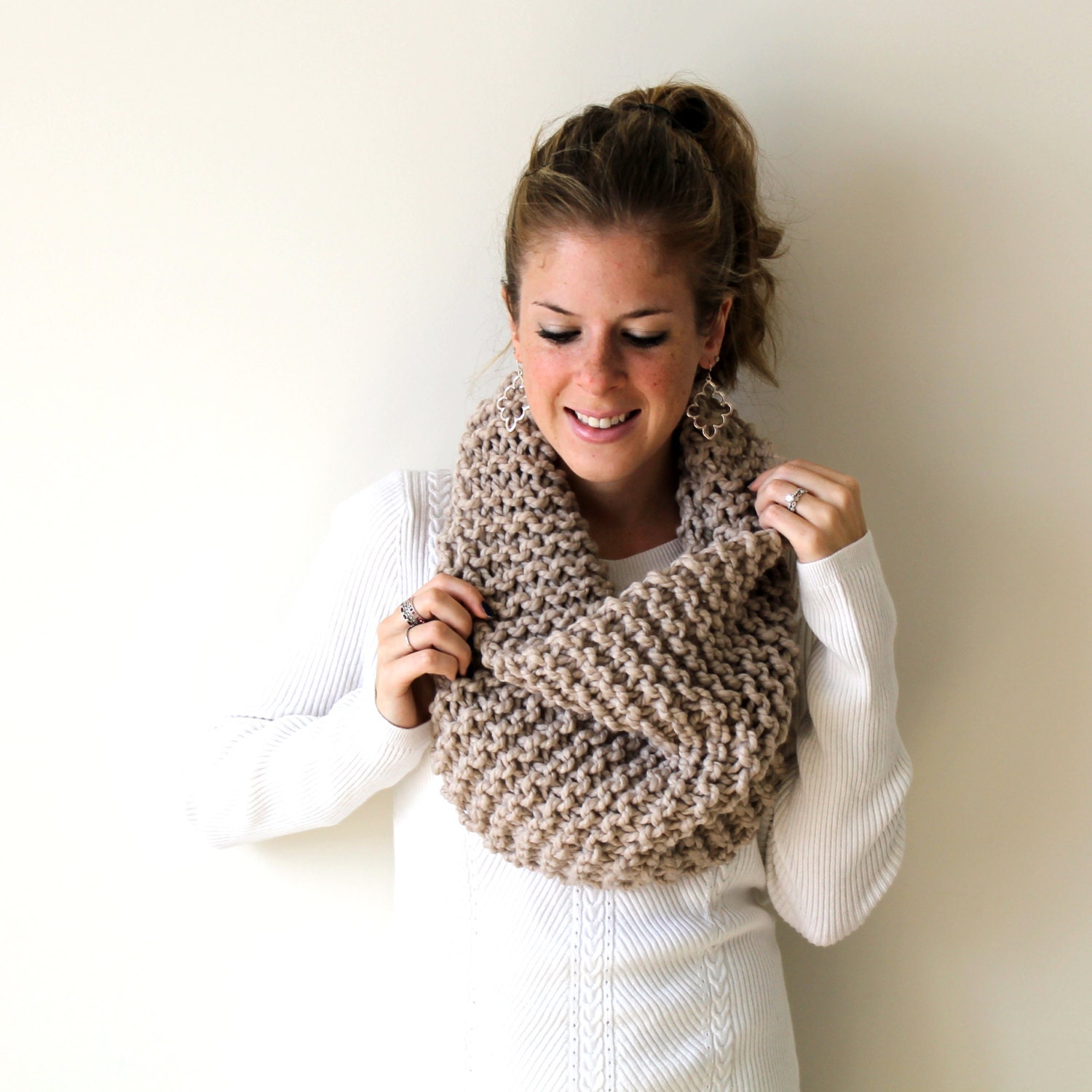 Scarf Knit Chunky Knitted Cowl Linen Potomac Cowl by PeonyKnits