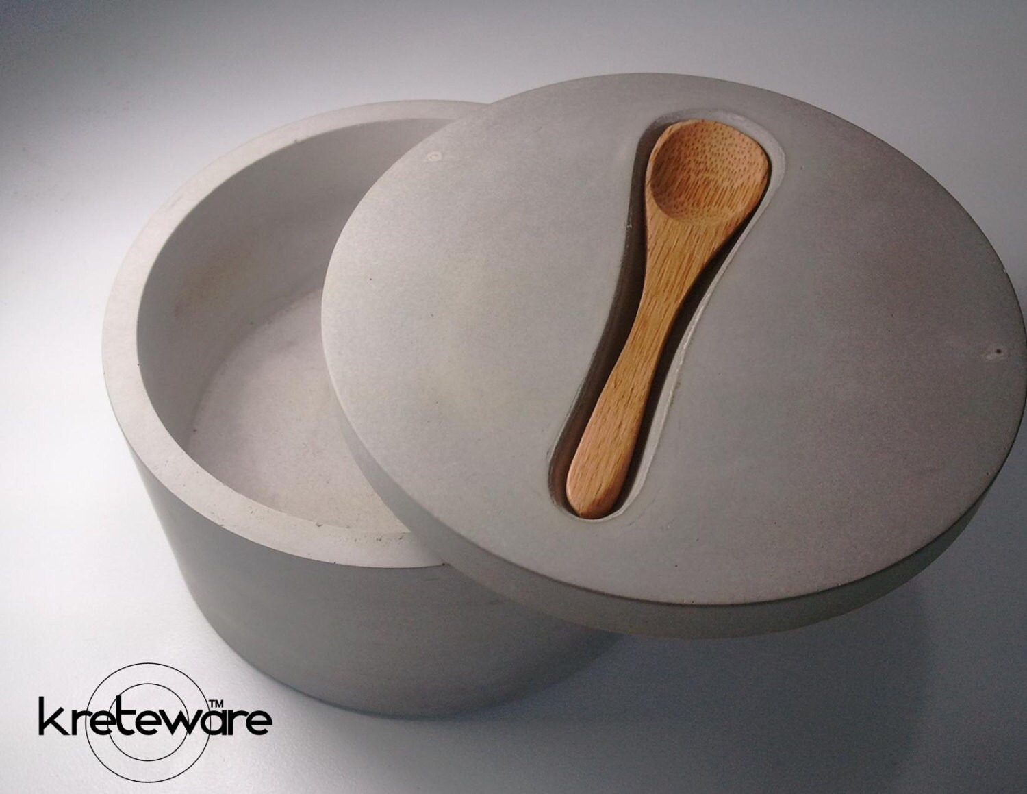 spoon rest lid concrete salt cellar spice jar by kreteware on Etsy
