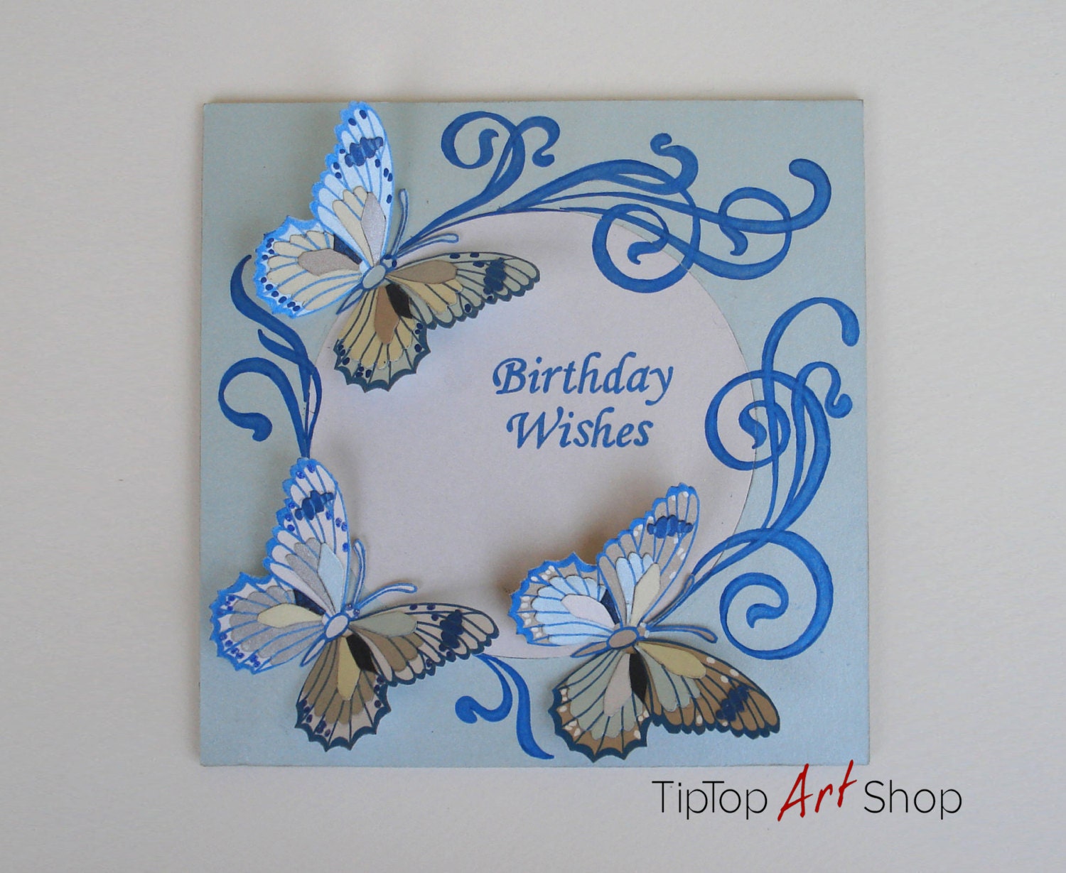 Butterfly Birthday Card OOAK paper handmade by TipTopArtShop