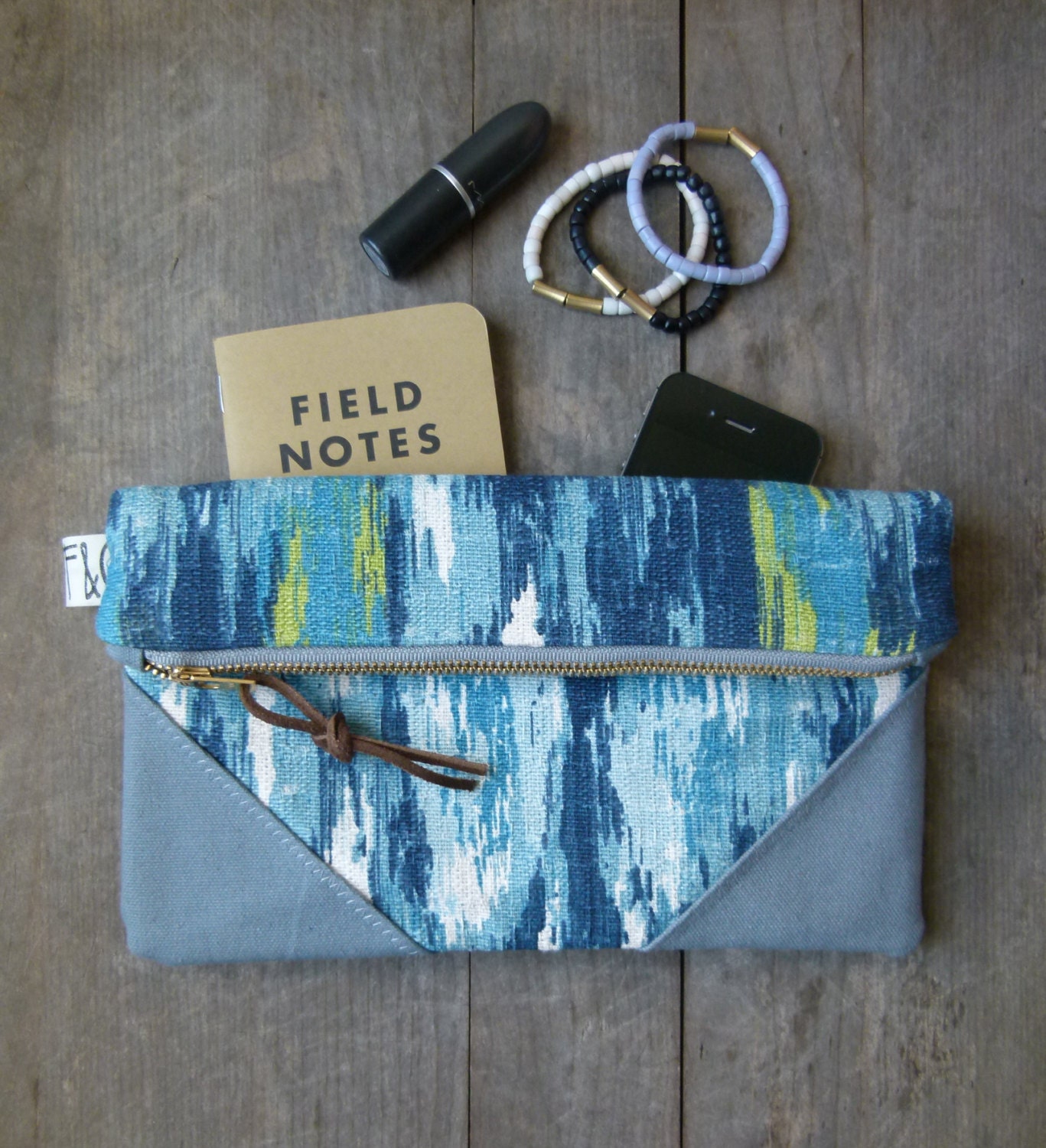 Blue Ikat Canvas Clutch Purse with Canvas by frankieandcocopdx