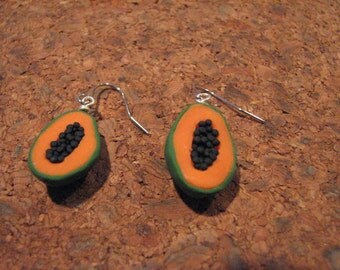 Papaya Earrings, fruit earrings, food jewelry, papaya charms, fruit charms, fruit jewelry