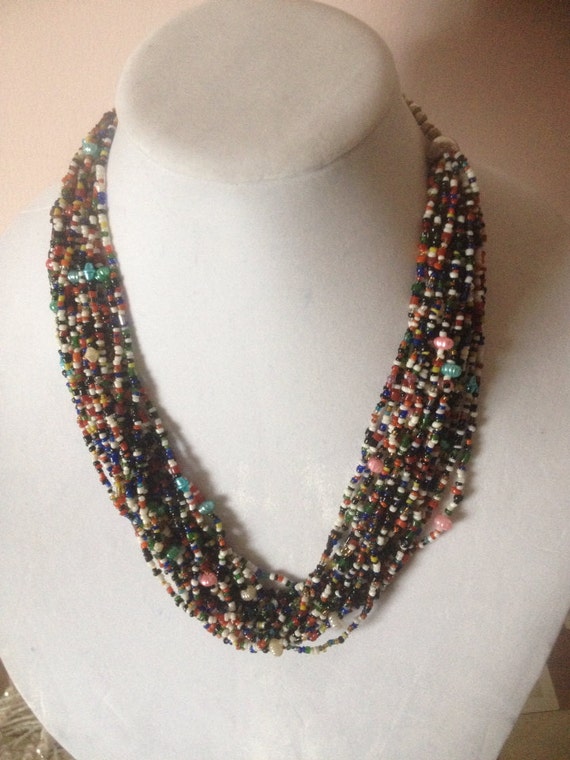 BEADED BOHEMIAN NECKLACE 1970's seed beads by AnnmarieFamilyTree