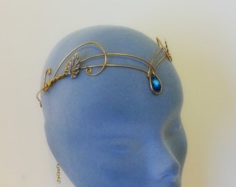 Medieval crown headpiece tiara fantasy wedding circlet forehead jewellery GOLD bermuda