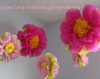 1st Birthday Decorations -5 Tissue Paper Pom Poms/ Flowers - Perfect Decorations for Wedding, Birthday Party & Baby Shower