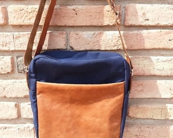 Waxed Canvas and Leather Messenger bag Conference bag Diaper Bag ...