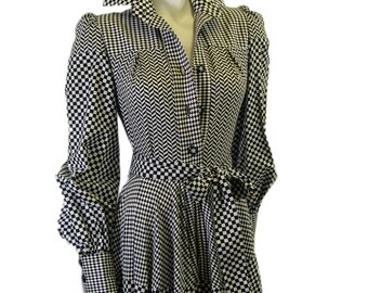 Vintage Jean Varon "Checker-board" Printed Dress 1970s
