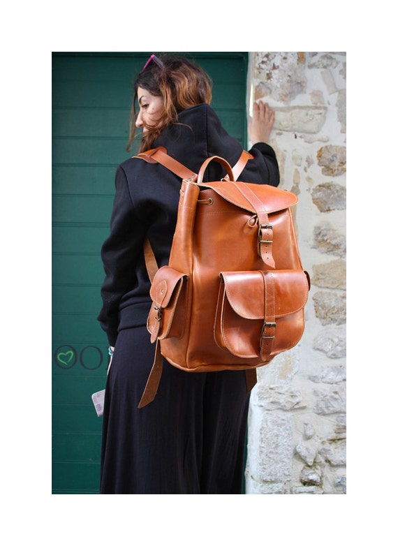 XL Leather backpack men women 3 pocket + backpocket with zipper extra