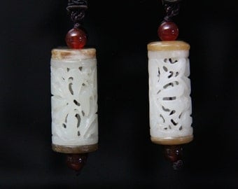 Pair of Certified Chinese Hetian Nephrite Jade Pendants. Well hollowed and well carved!