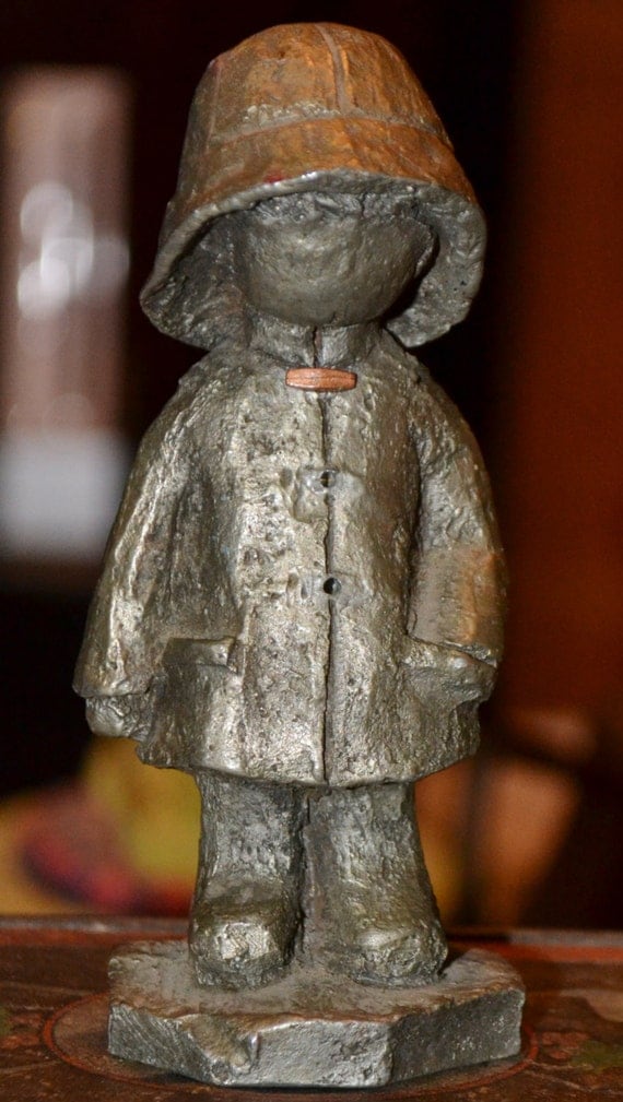 Vintage Hudson Pewter Child in Raincoat Figurine