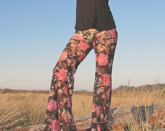 FLORAL PRINT Lace Boho Dance Beach Resort Yoga Festival Burning Man Gypsy Flare Bell Bottoms Or FLORAL PRINT Lace Boho Dance Beach Resort Yoga Festival Burning Man Gypsy Flare Bell Bottoms Or