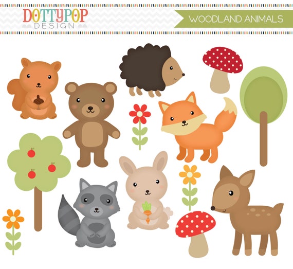 Ähnliche Artikel wie Digital Woodland Wald Tiere Clipart-Set auf Etsy