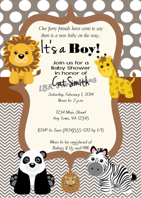 Zoo Themed Baby Shower Invitation Girl or Boy