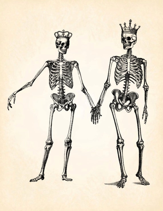 Skeleton Couple Crown Lovers Vintage Printable Image INSTANT
