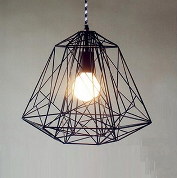 Handmade Pendant Light Chandelier Edison Restoration Industrial style cage diamond