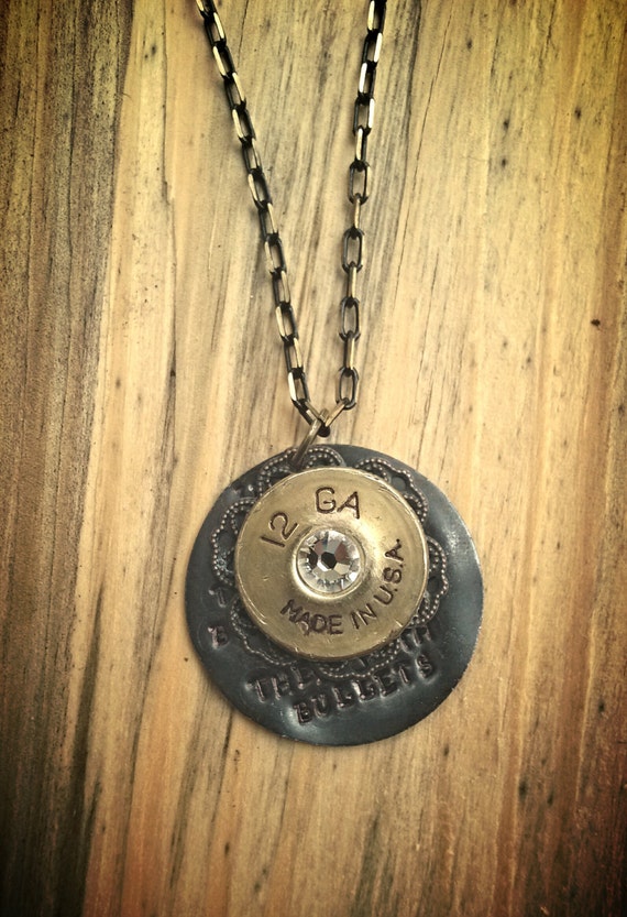 Items similar to Handstamped Shotgun Shell Necklace 