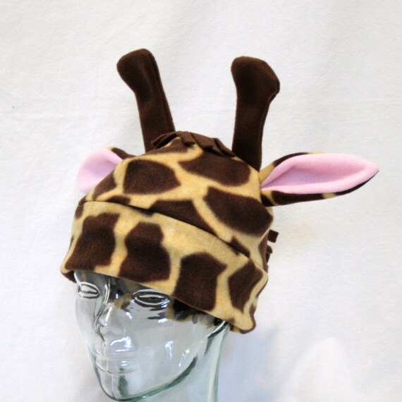 Fleece Giraffe Hat with Antlers Fully Lined by CatTrioCreations