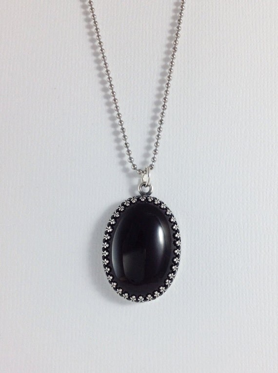 Items similar to Large Black Pendant Necklace, Oval Black Onyx Silver