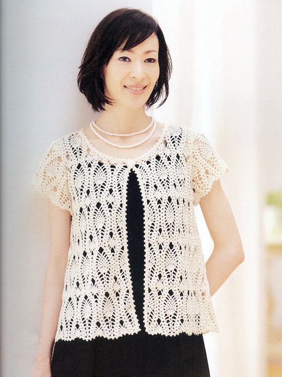 Japanese Crochet Pineapple Stitches Cardigan by DotsStripes