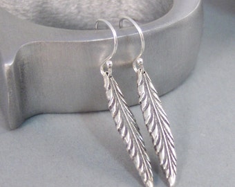 Feather Leaf,Earrings,Organic,Silver Earrings,Rustic,Silver Leaf Earrings,Nature,Leaf,Leaves,Sterling Silver Earrings.SeaMaidenJewelry
