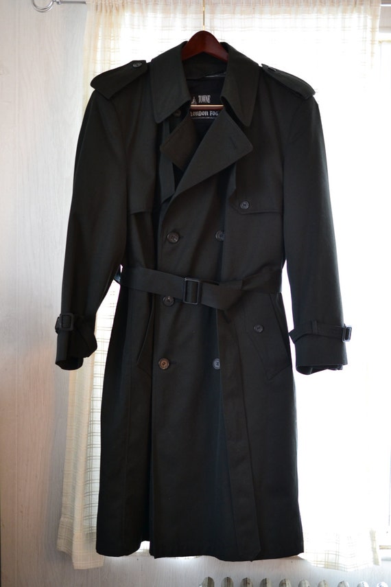 Towne London Fog Men's Double Breasted Trenchcoat Black