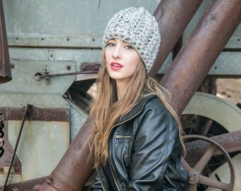 Grey Knit Beanie // Chunky Wool Hat // Unisex Beanies // THE PEPPIN shown in Grey Marble