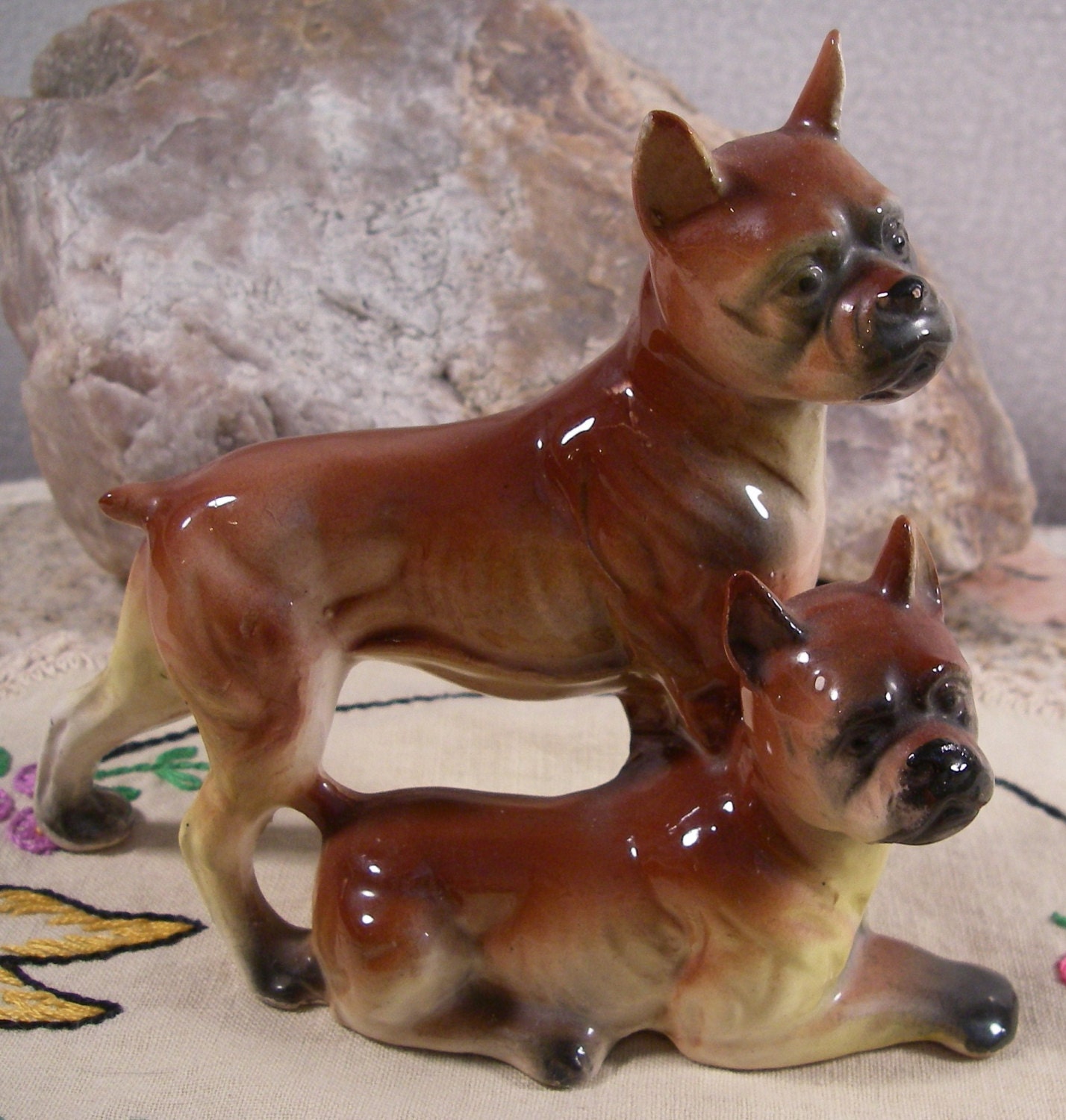 Vintage Boxer Dog Figurines Collectible by tnjsvintagetreasures