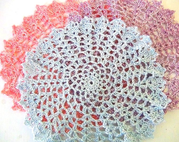 Crochet Doily - Spring Doilies - Easter Doilies - Pastel Pink, Blue, Purple - Set of 3
