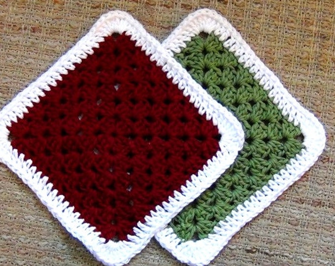 Washcloths - Dishcloths - Set of 2 Cotton Crocheted Washcloths / Dishcloths