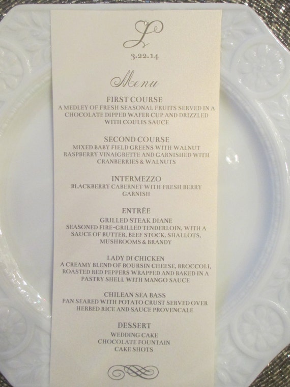 Elegant Wedding Dinner MenuTea Length by PurpleandPlatinum