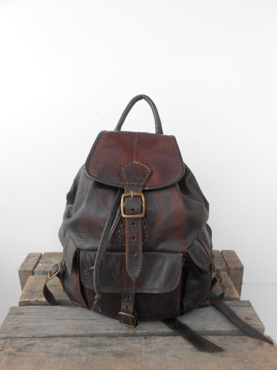 Vintage Chocolate Brown Soft Leather Backpack Multi Pocket