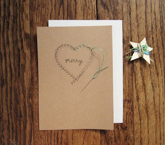 Wreath heart holiday card embroidery DIY kit